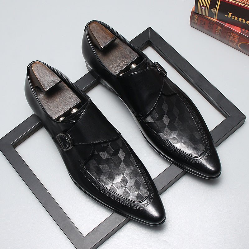 Black Men's Single Monk Strap Genuine Leather Dress Shoes for Business