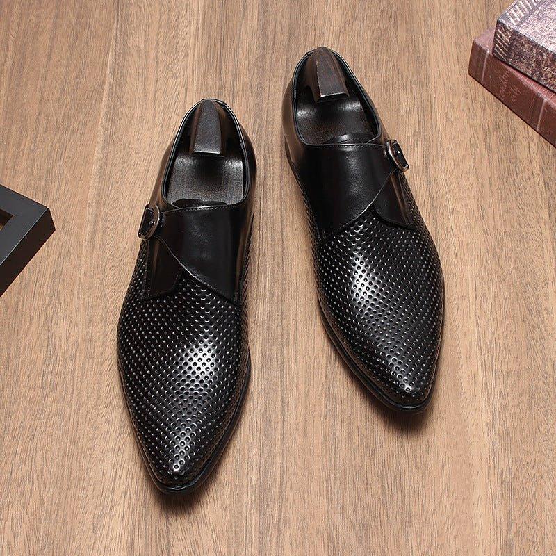 Men's Perforated Monk Strap Shoes: Fashion Gala Wedding Dress Shoes Black