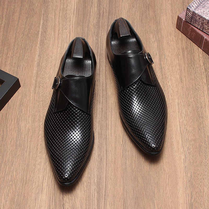 Black Men's Single Monk Strap Genuine Leather Dress Shoes for Business Professionals