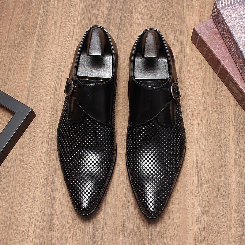 Men's Perforated Monk Strap Shoes: Fashion Gala Wedding Dress Shoes