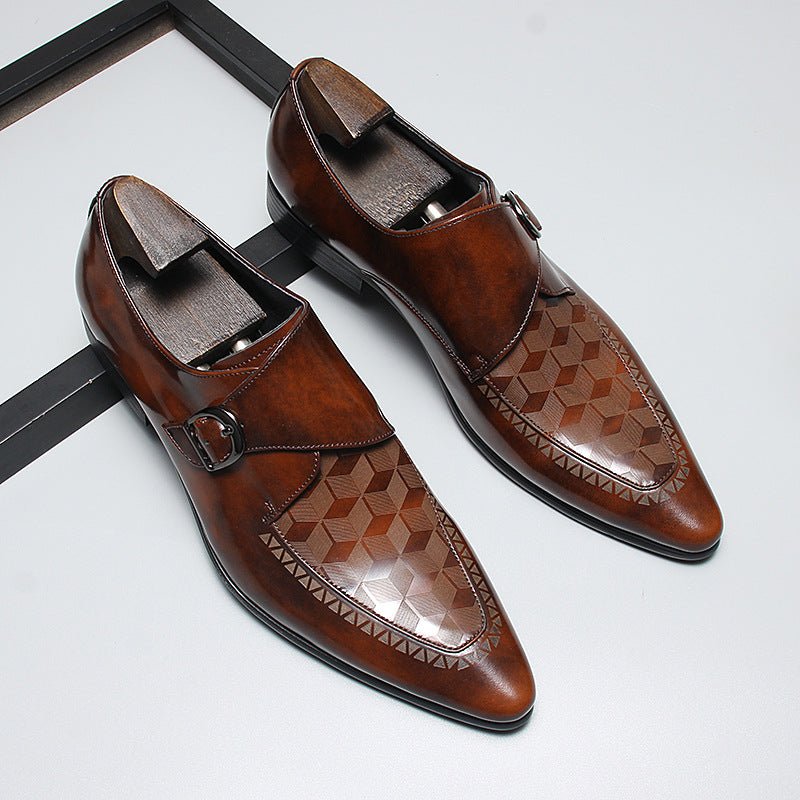 Rich Brown Pointed Toe Real Leather Monk Strap Shoes for Weddings and Parties