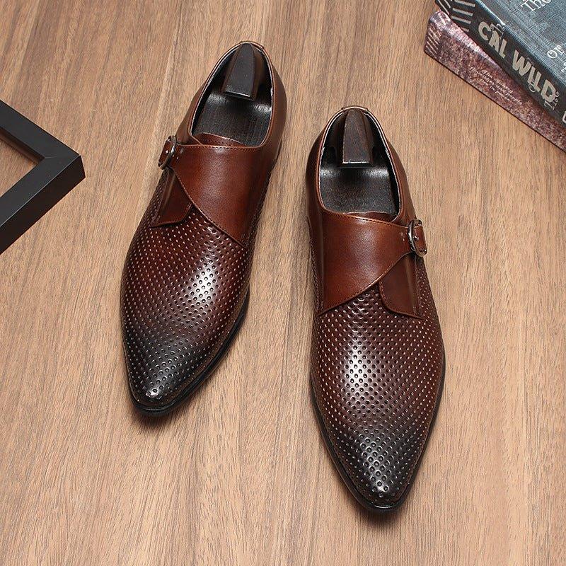 Men's Perforated Monk Strap Shoes: Fashion Gala Wedding Dress Shoes