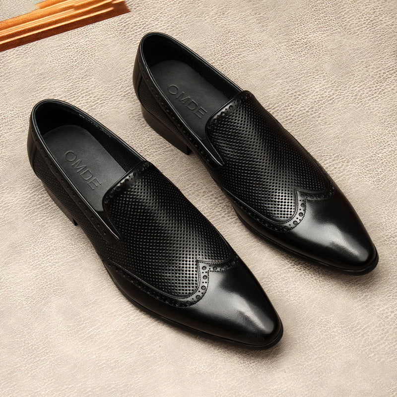 Chaussures habillées pour homme en cuir gaufré, à enfiler - Style britannique, bout pointu, tenue de ville formelle