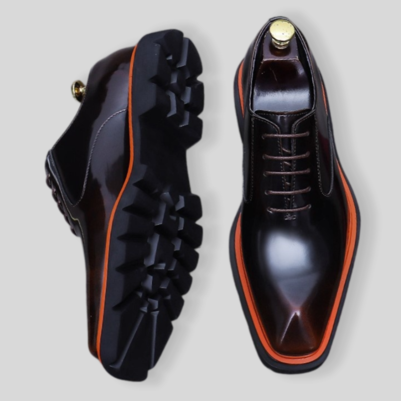 Men's Chisel Toe Burnished Chunky Lug Sole Derby Shoes