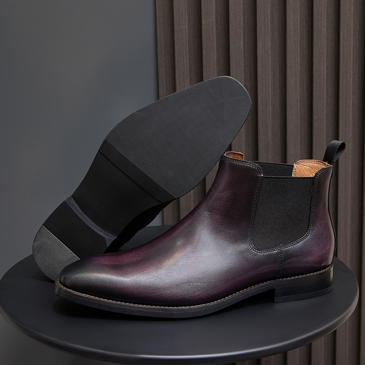 Burnished Leather Plain Toe Chelsea Boots for Men