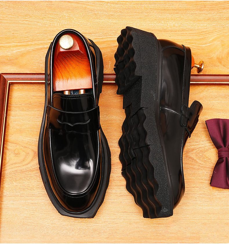 Men's Polished Pointed Toe Chunky Sole Leather Loafers