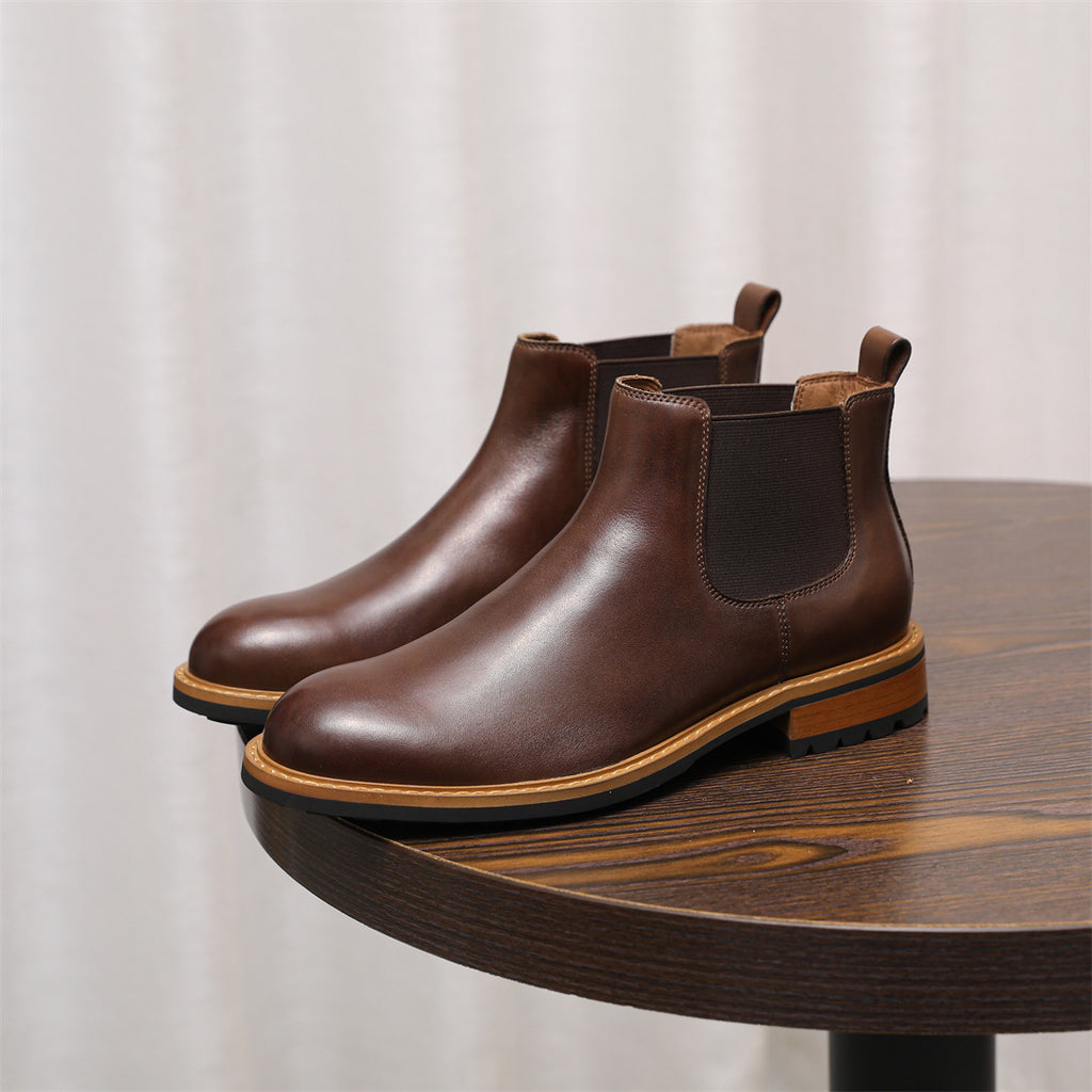 Men's Leather Contrast Welt Lug Sole Chelsea Dress Boots