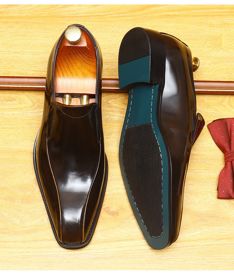 Men's Burnished Patent Leather Pointed Toe Loafers
