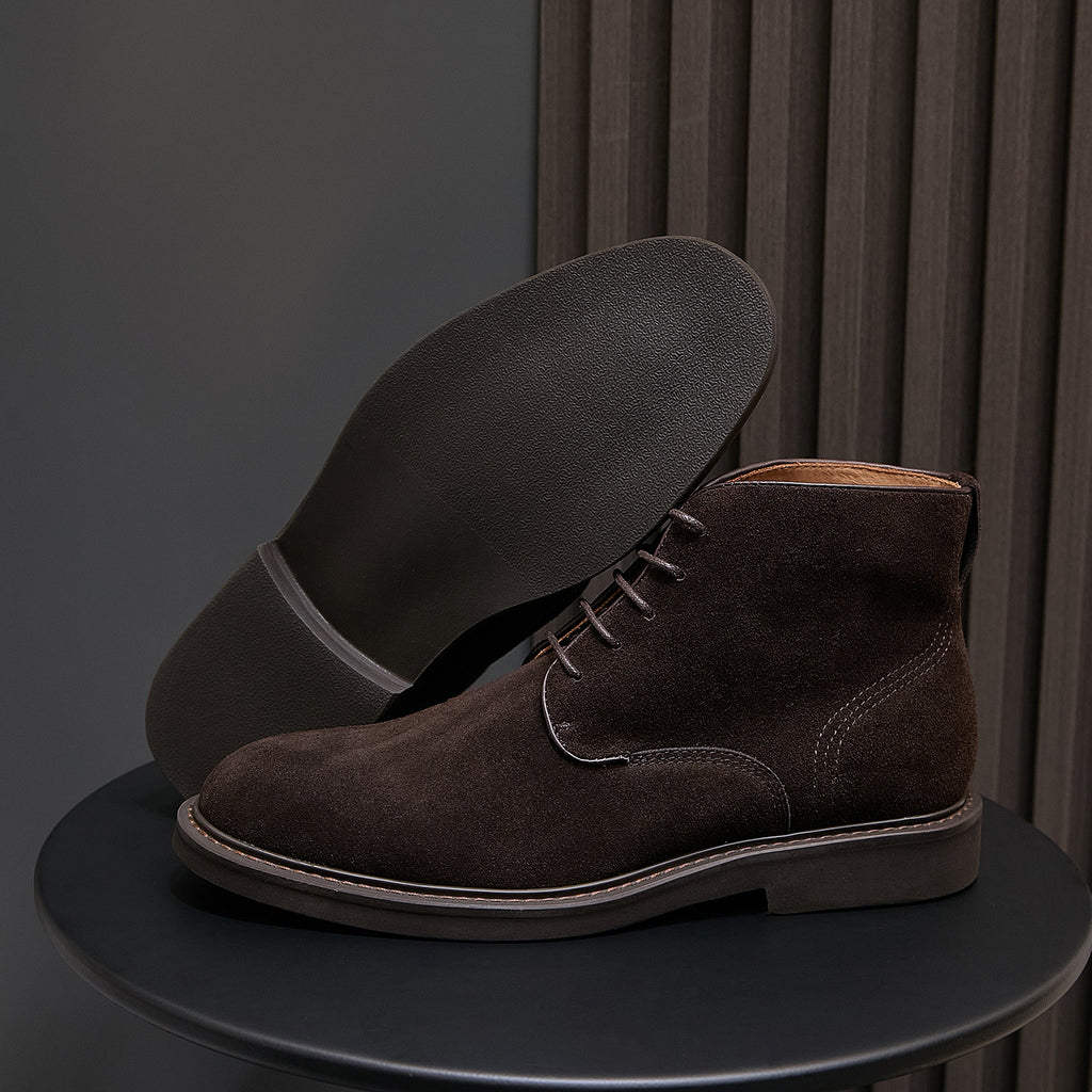 Men's Suede Plain Toe Stitched Welt Derby Ankle Boots