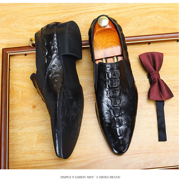 Men's Crocodile Embossed Pointed Toe Dress Loafers