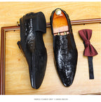 Men's Crocodile Embossed Pointed Toe Dress Loafers