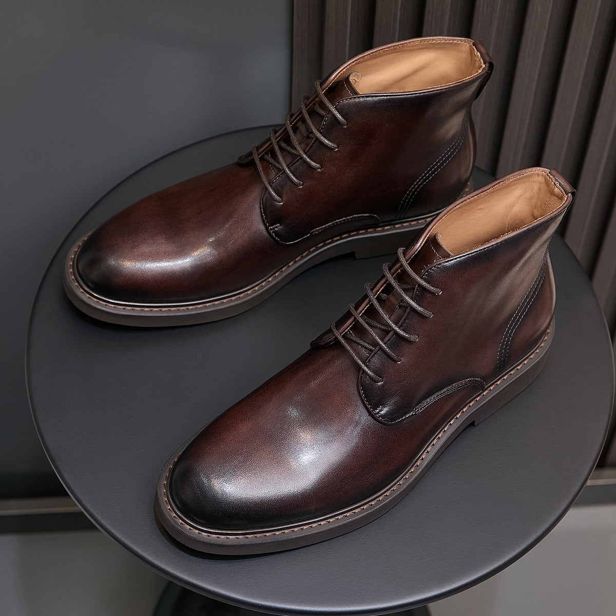 Plain Toe Leather Derby Ankle Boots for Men