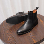 Pointed Plain Toe Leather Chelsea Boots for Men