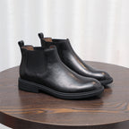 Men's Leather Plain Toe Elastic Gore Chelsea Dress Boots