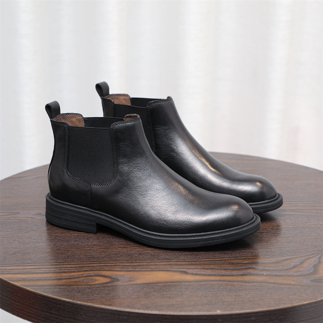 Men's Leather Plain Toe Elastic Gore Chelsea Dress Boots