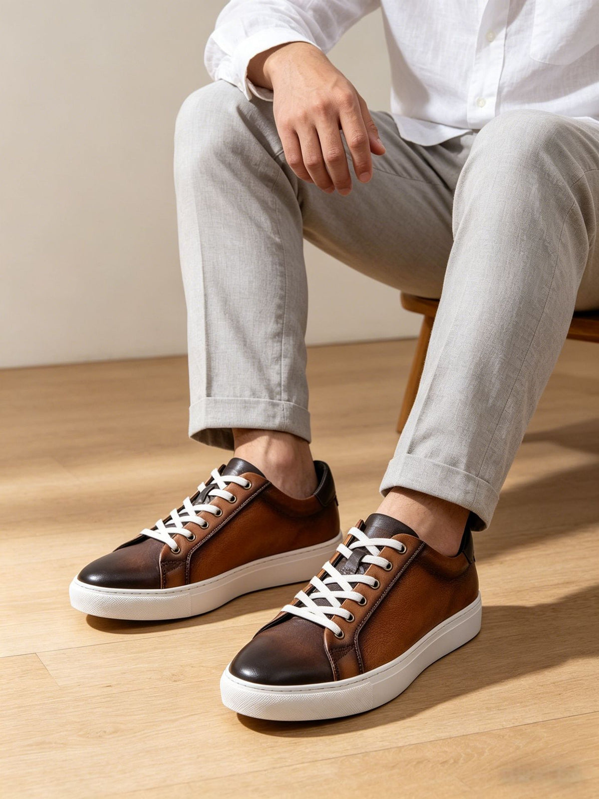 Men's Premium Two-Tone Patina Leather Sneakers