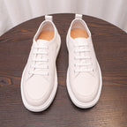 Men's genuine leather sneakers, white low-top lace-up shoes shown from front