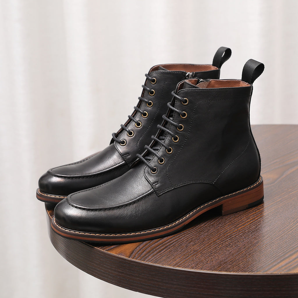 Men's Leather Moc Toe Side-Zip Lace-Up Ankle Boots