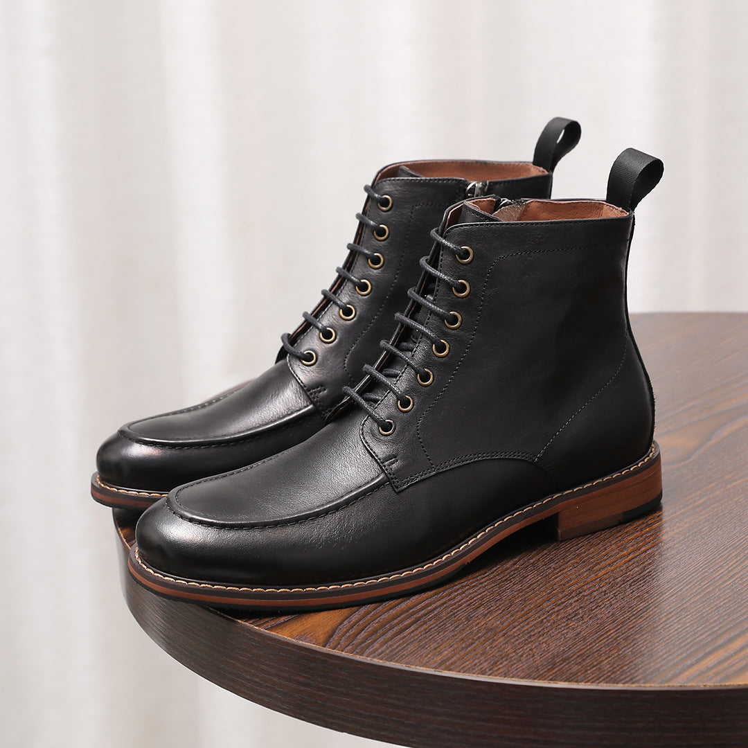 Men's Leather Moc Toe Side-Zip Lace-Up Ankle Boots