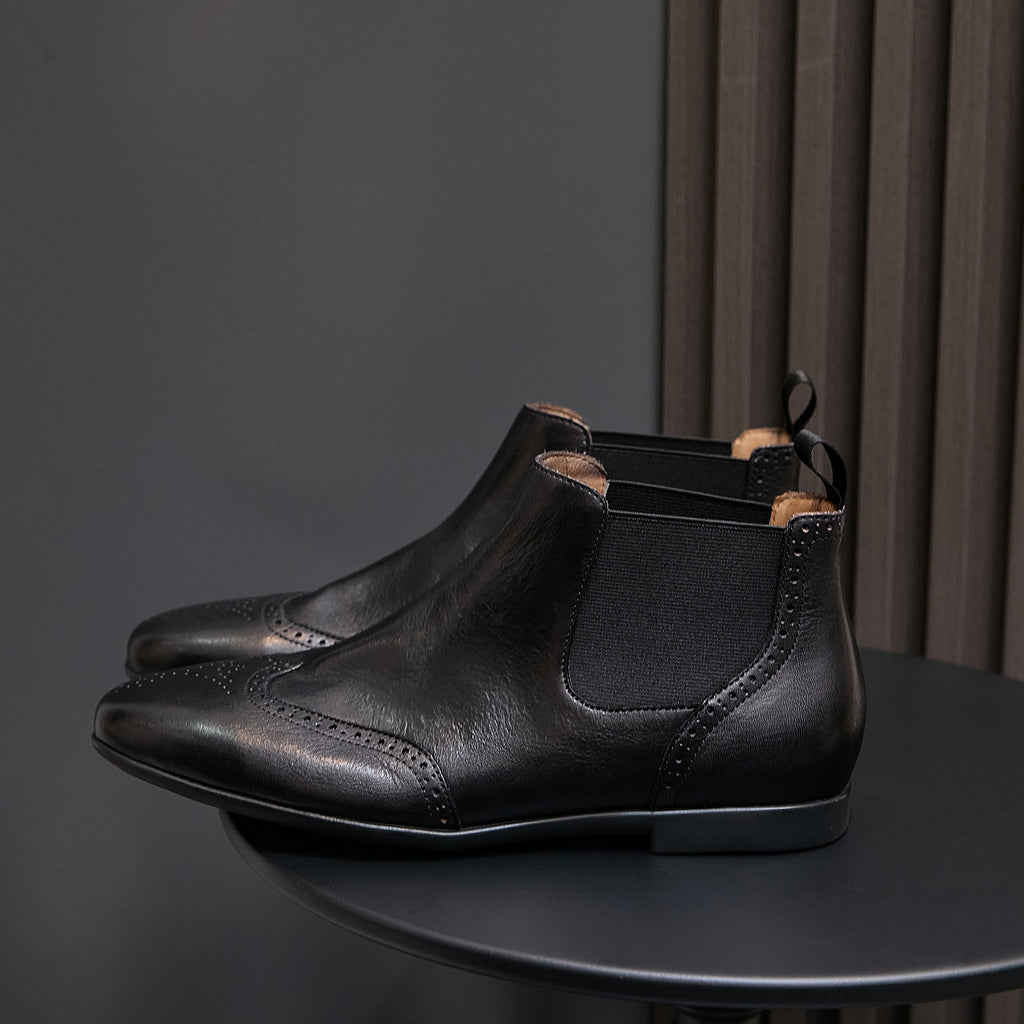 Wingtip Brogue Leather Chelsea Boots for Men