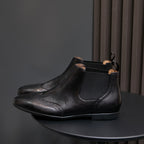 Wingtip Brogue Leather Chelsea Boots for Men