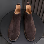 Almond Plain Toe Suede Chelsea Boots for Men