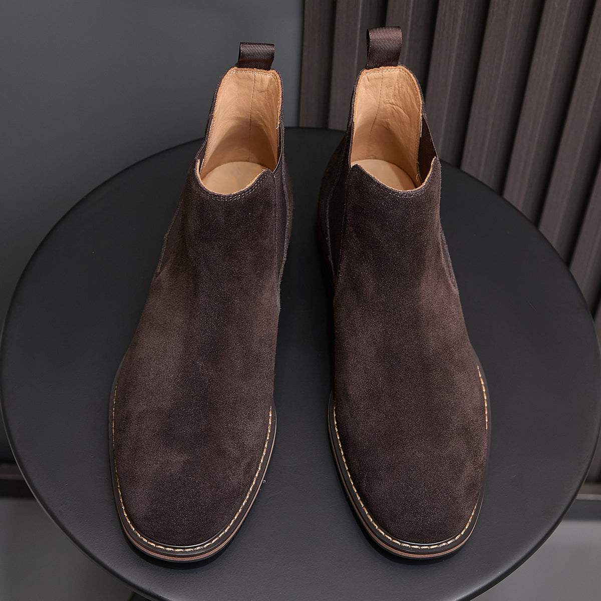 Almond Plain Toe Suede Chelsea Boots for Men