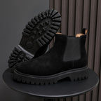 Round Plain Toe Suede Lug Chelsea Boots for Men
