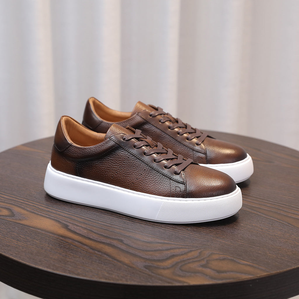 Men's Premium Pebbled Leather Classic Sneakers