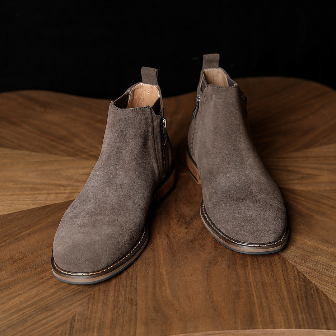 Men's Suede Plain Toe Side-Zip Chelsea Ankle Boots