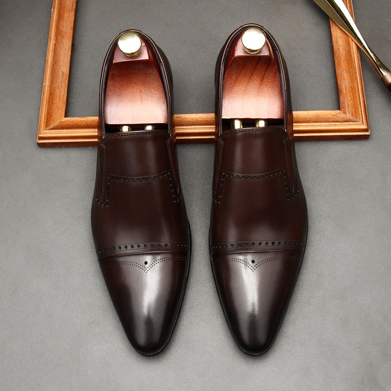 Men's Stitched Cap Toe Pointed Dress Loafers