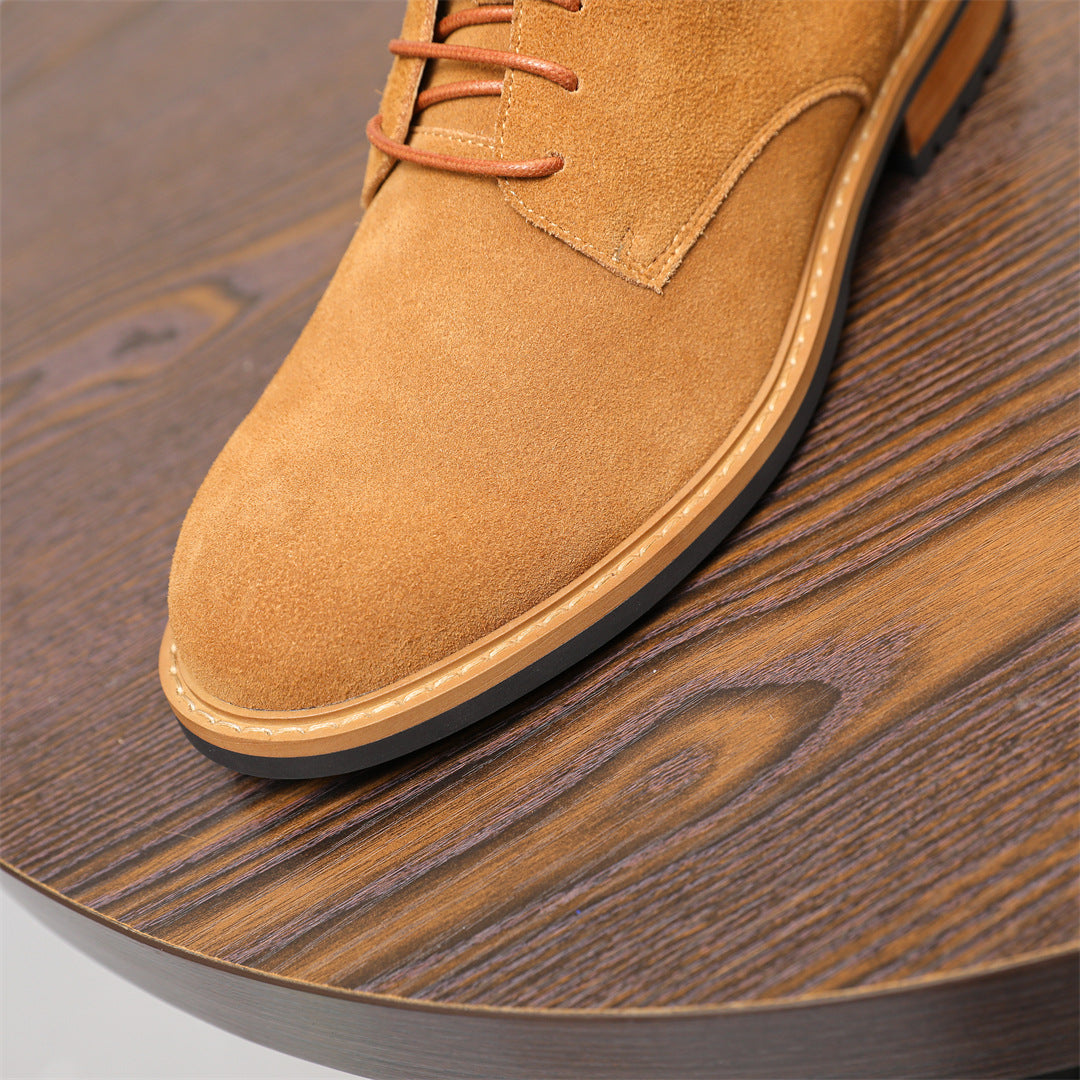 Men's Suede Plain Toe Back-Zip Lace-Up Ankle Dress Boots