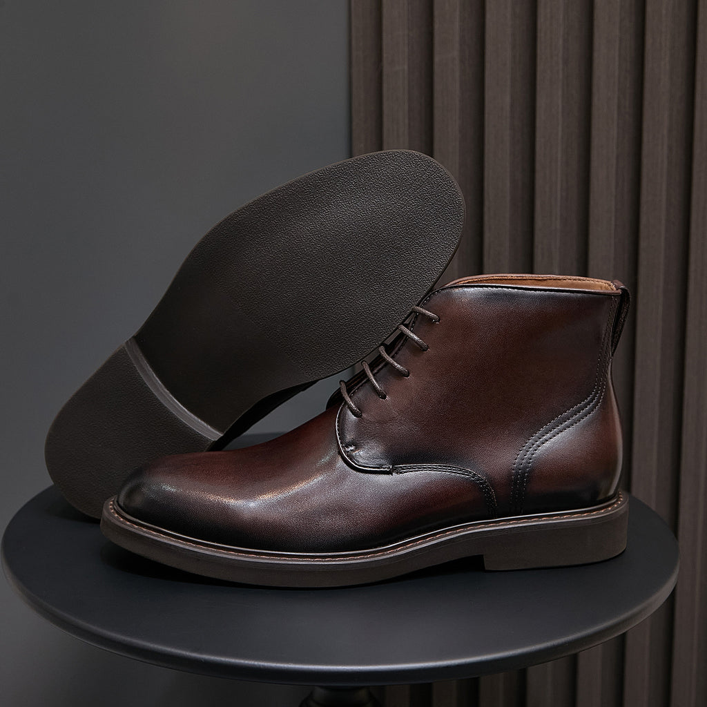 Plain Toe Leather Derby Ankle Boots for Men