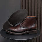 Plain Toe Leather Derby Ankle Boots for Men