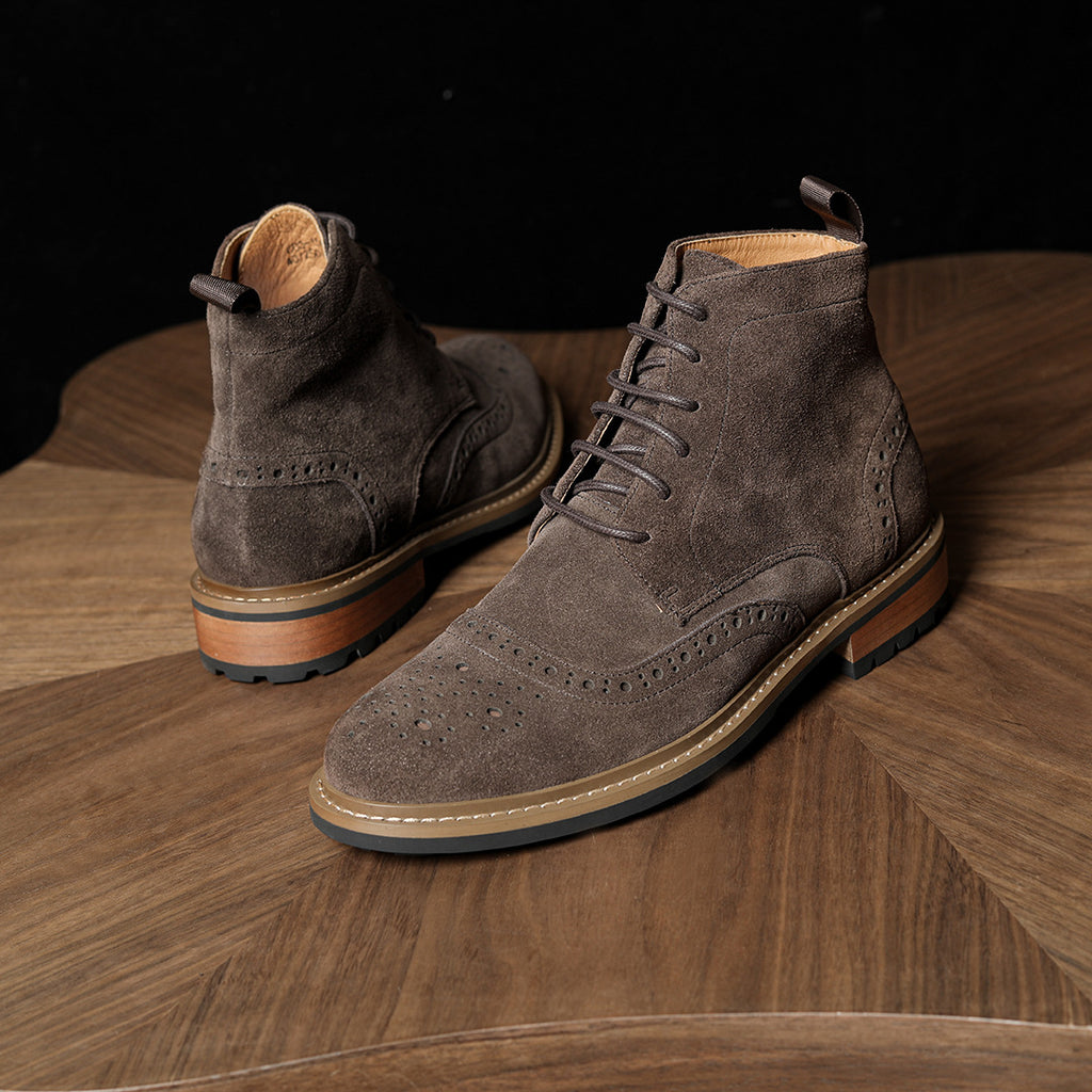 Men's Suede Wingtip Brogue Lace-Up Ankle Dress Boots