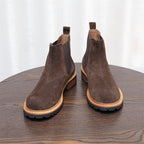 Round Plain Toe Suede Contrast-Welt Chelsea Boots for Men