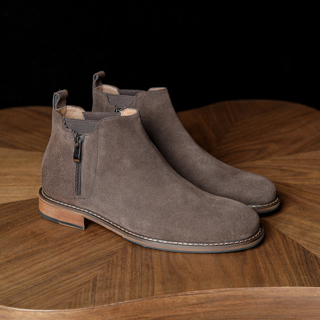 Men's Suede Plain Toe Side-Zip Chelsea Ankle Boots