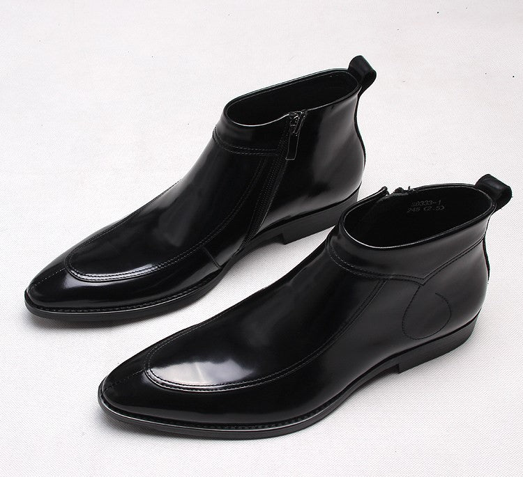 Men's leather formal side-zip boots, thick sole, black finish