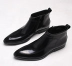 Men's leather formal side-zip boots, thick sole, black finish