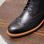Wingtip Brogue Leather Derby Ankle Boots for Men