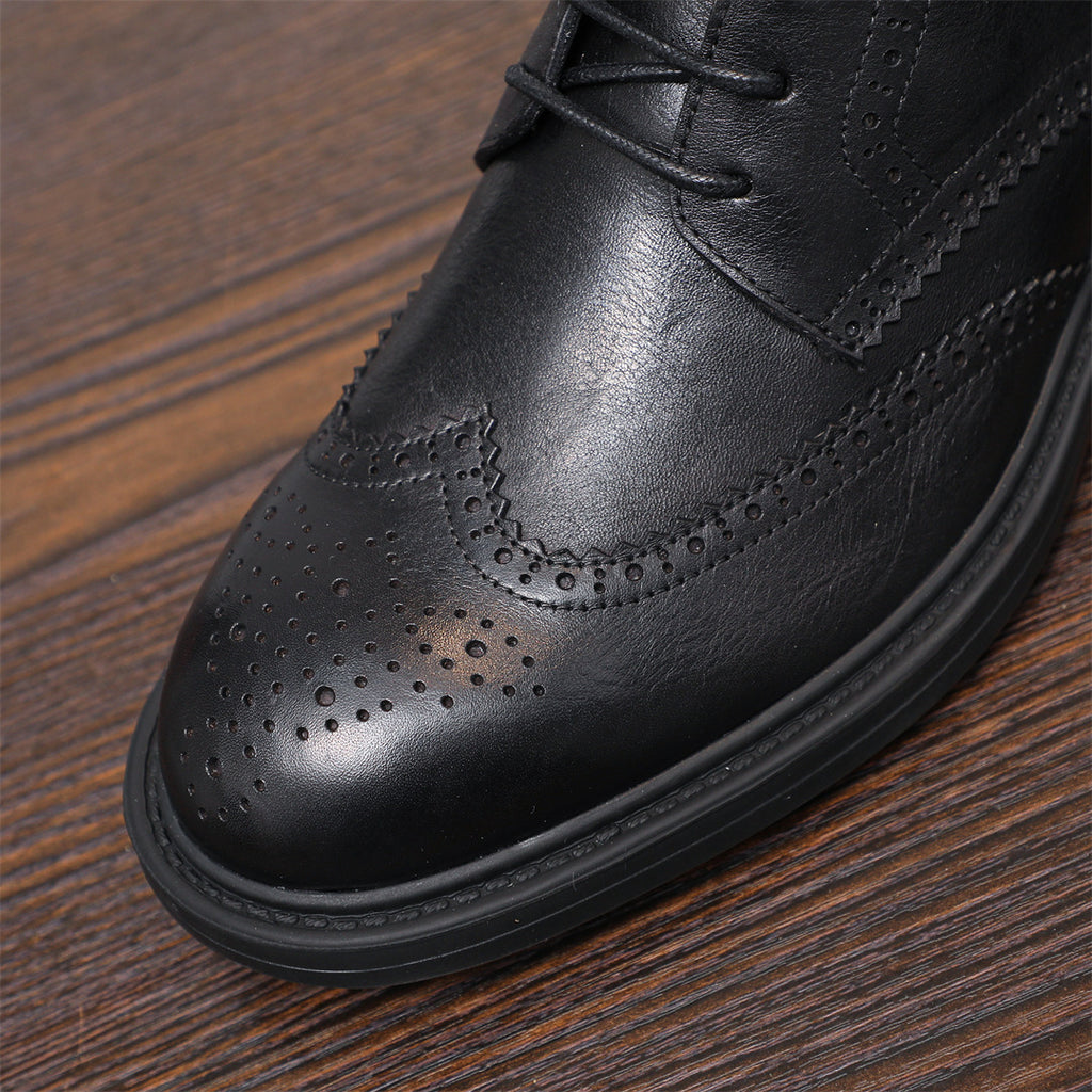 Burnished Wingtip Brogue Leather Back-Zip Boots for Men