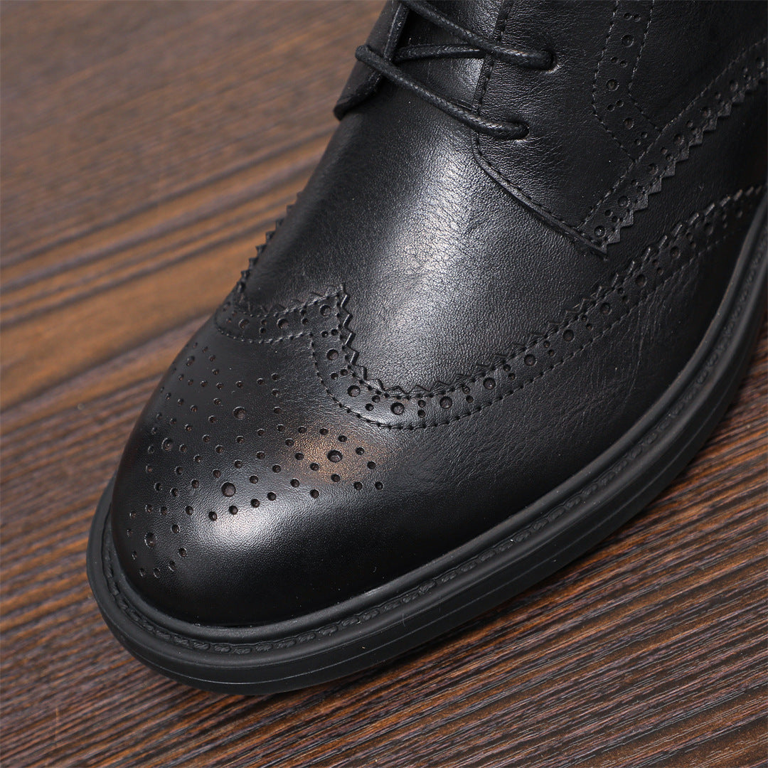 Burnished Wingtip Brogue Leather Back-Zip Boots for Men