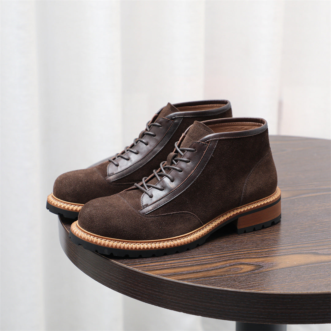 Men's Suede Leather-Trim Lug Sole Lace-Up Ankle Boots