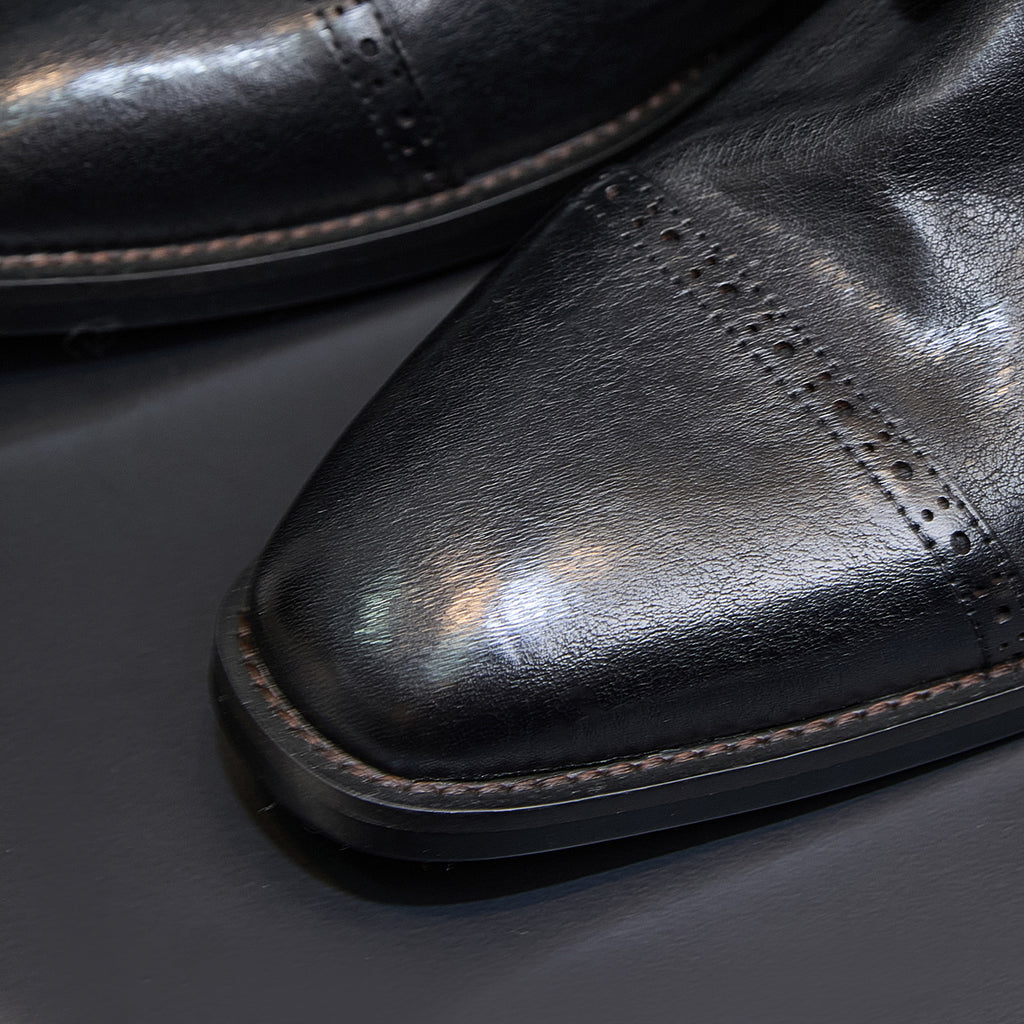Cap Toe Leather Side-Zip Lace-Up Boots for Men