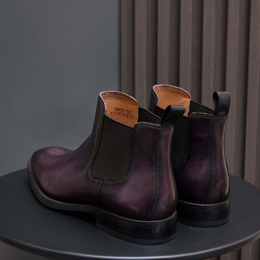 Burnished Leather Plain Toe Chelsea Boots for Men