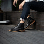 Wingtip Brogue Leather Back-Zip Lace-Up Boots for Men