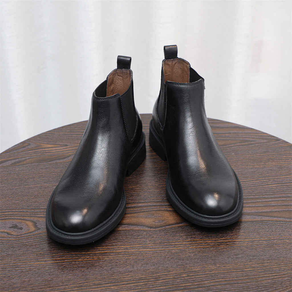 Men's Leather Plain Toe Elastic Gore Chelsea Dress Boots