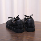Men's black genuine leather sneakers, lace-up low-top with rubber sole