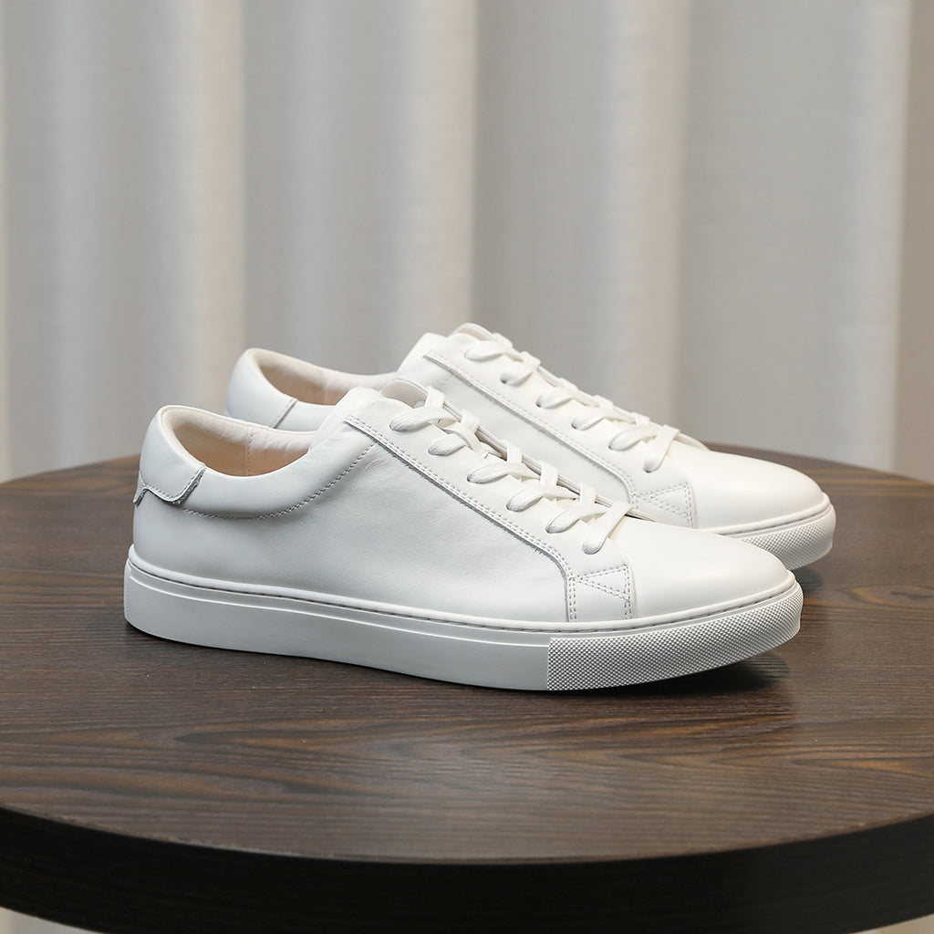 Men's Classic Triple-White Leather Low-Top Sneakers