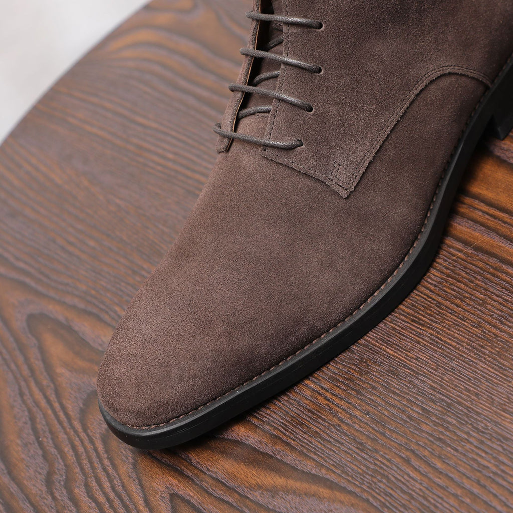 Men's Suede Chisel Plain Toe Lace-Up Ankle Dress Boots